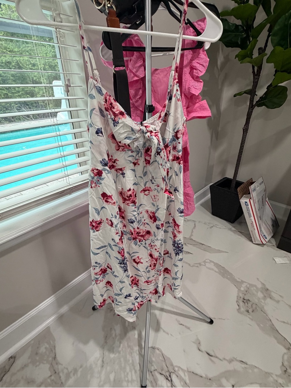 ANDRÉE BY UNIT White Floral Tie-Front Dress with Pink & Blue Blooms